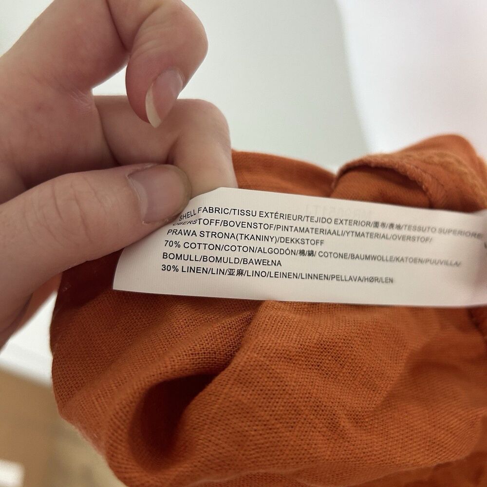 Moon River XS Midi Dress Orange Linen Eyelet Basque Waist Sleeveless Cottage - Picture 5 of 6